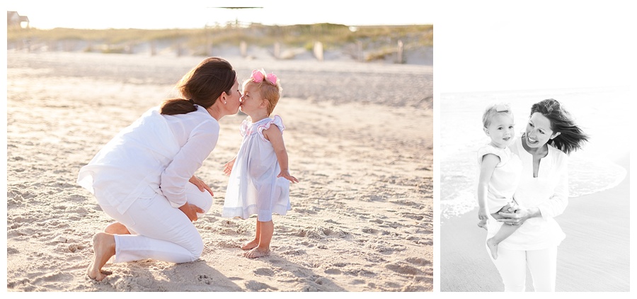 mother daughter kissing beach