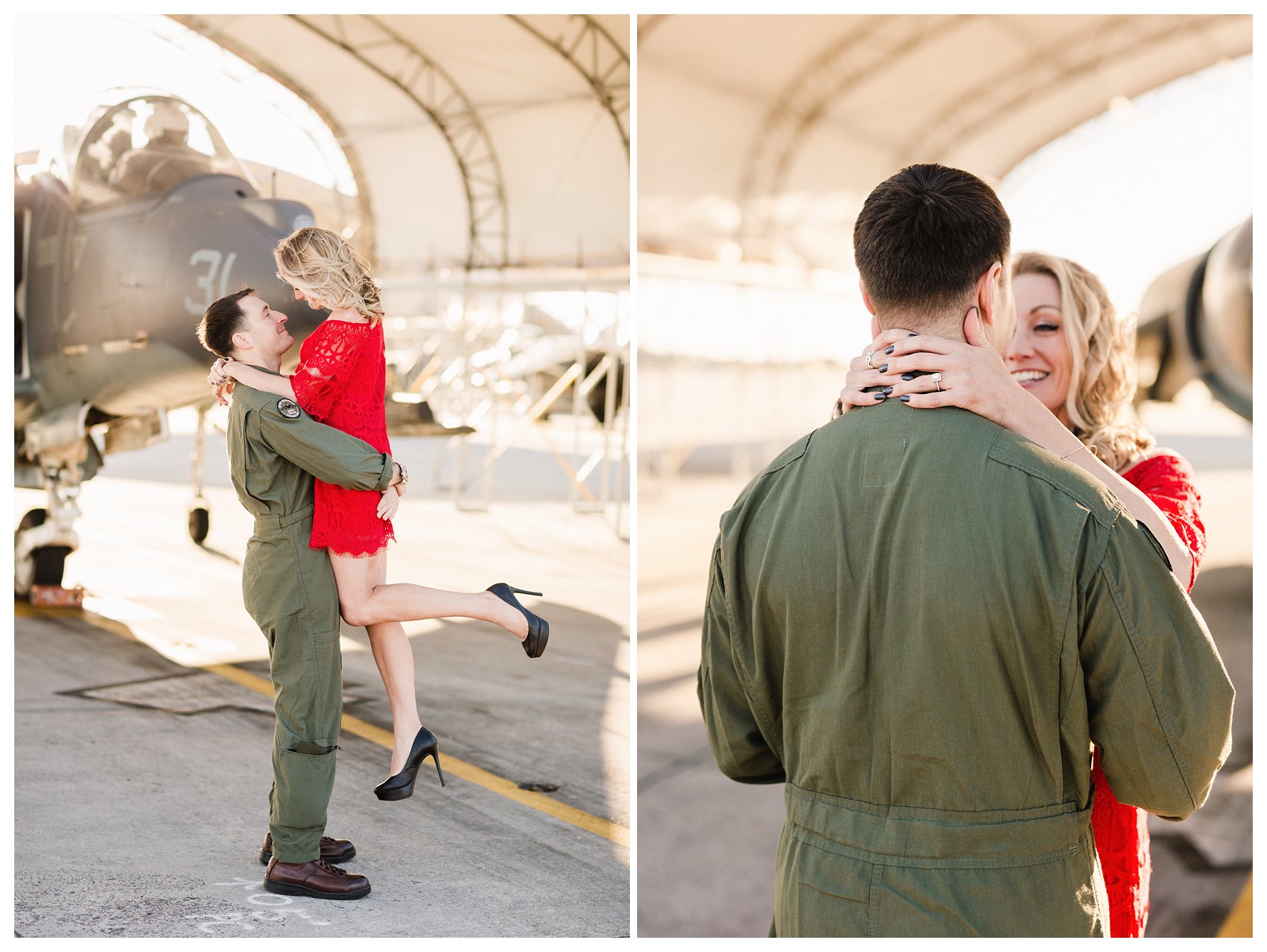 Engagement Session with Red Dress and Jets by Amanda and Grady