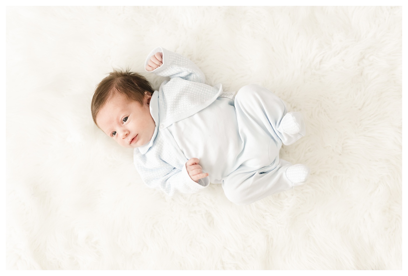 Blue and White Baby Boy Newborn Photos