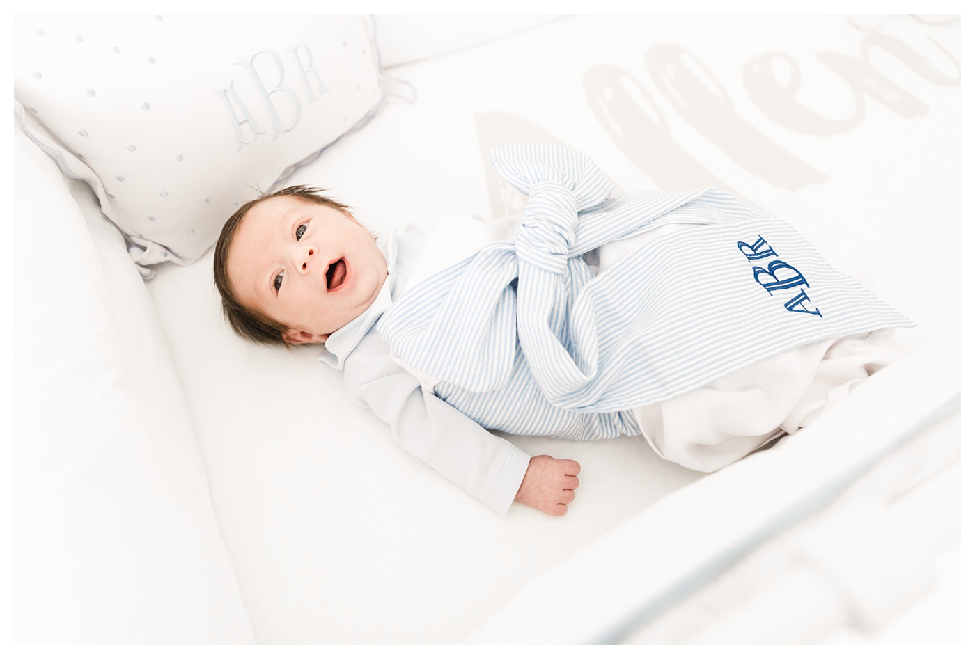 Blue and White Baby Boy Newborn Photos